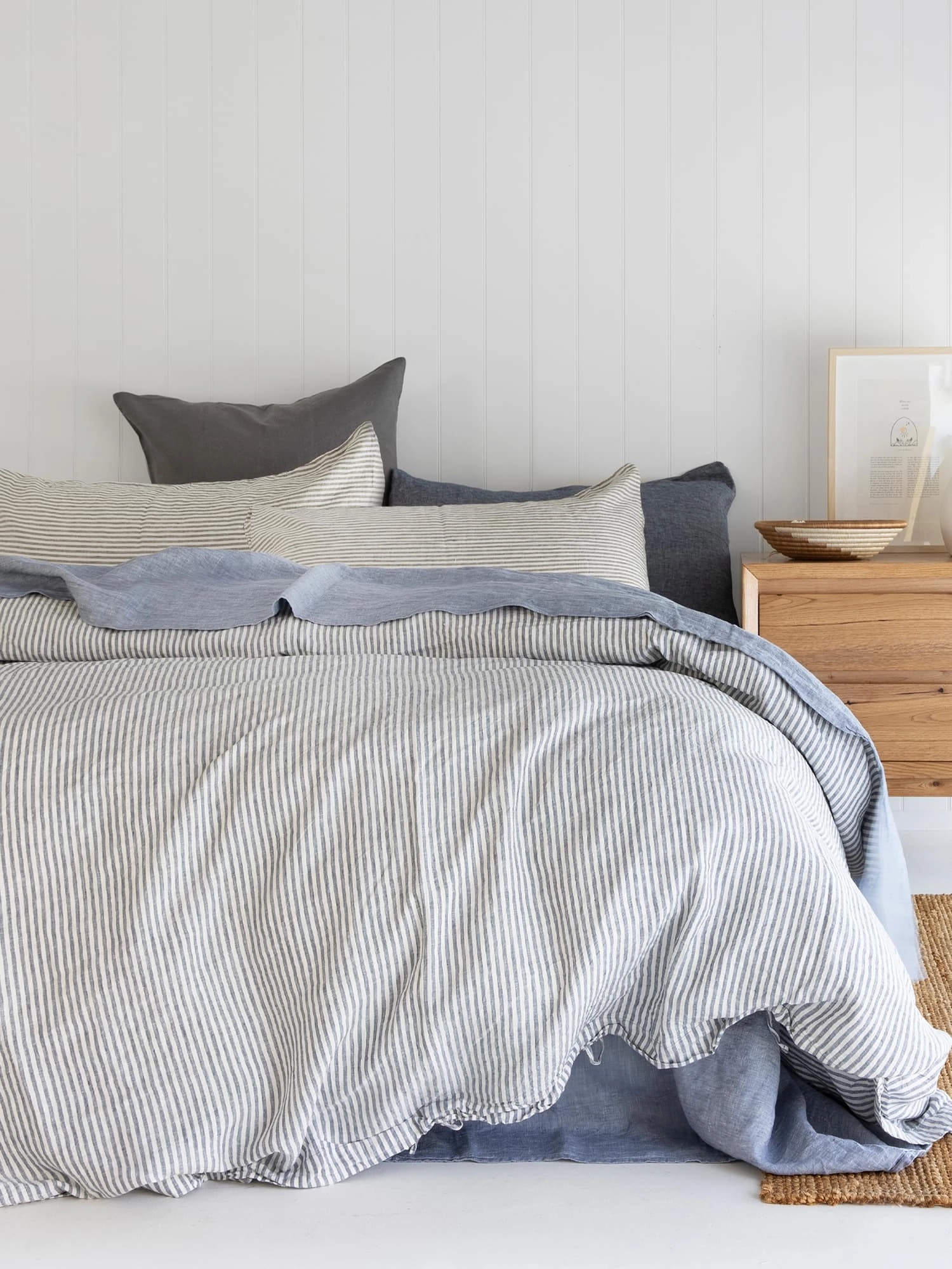 100% Linen Duvet Cover in Blue Stripes