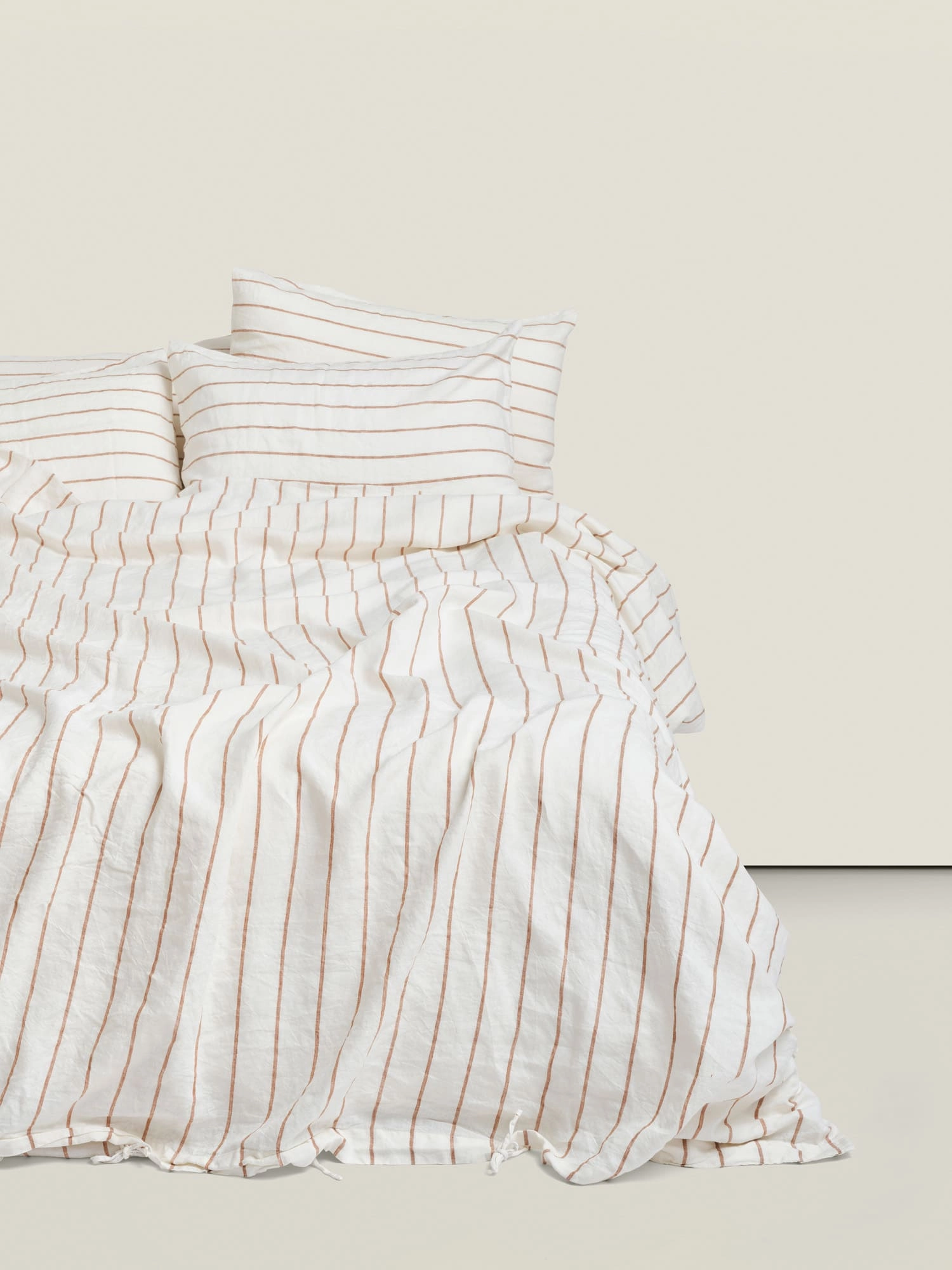 100% Linen Duvet Cover in Tobacco Stripes