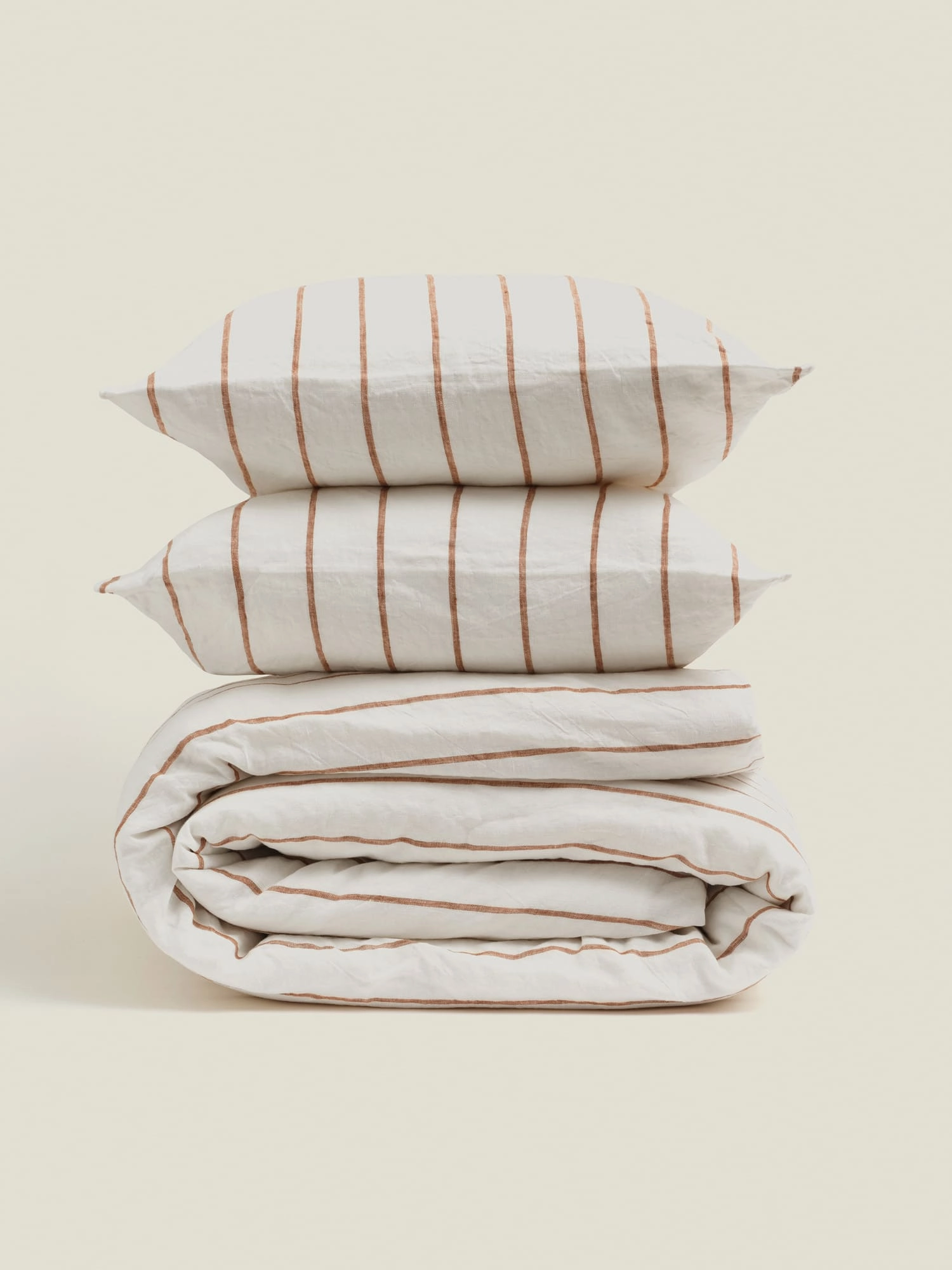 100% Linen Duvet Cover in Tobacco Stripes