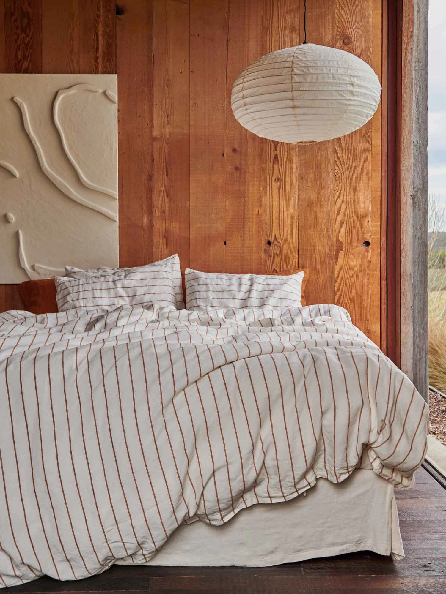 100% Linen Duvet Cover in Tobacco Stripes