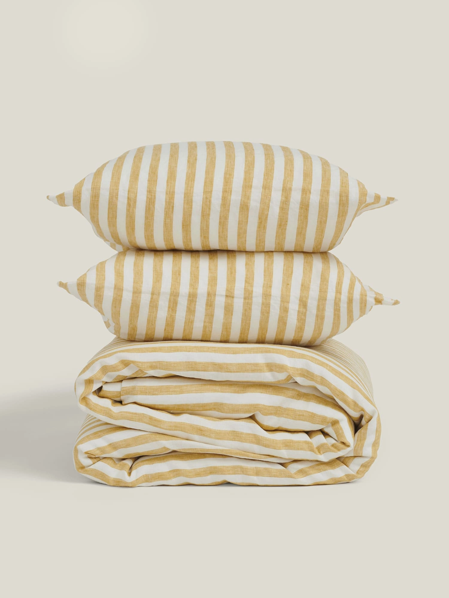 100% Linen Duvet Cover in Yellow Stripes
