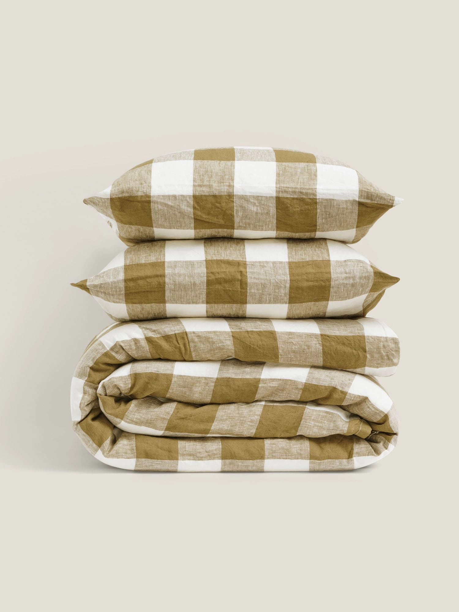 100% Linen Duvet Set in Olive Check