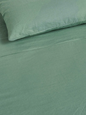 100% Linen Flat Sheet in Green Fig