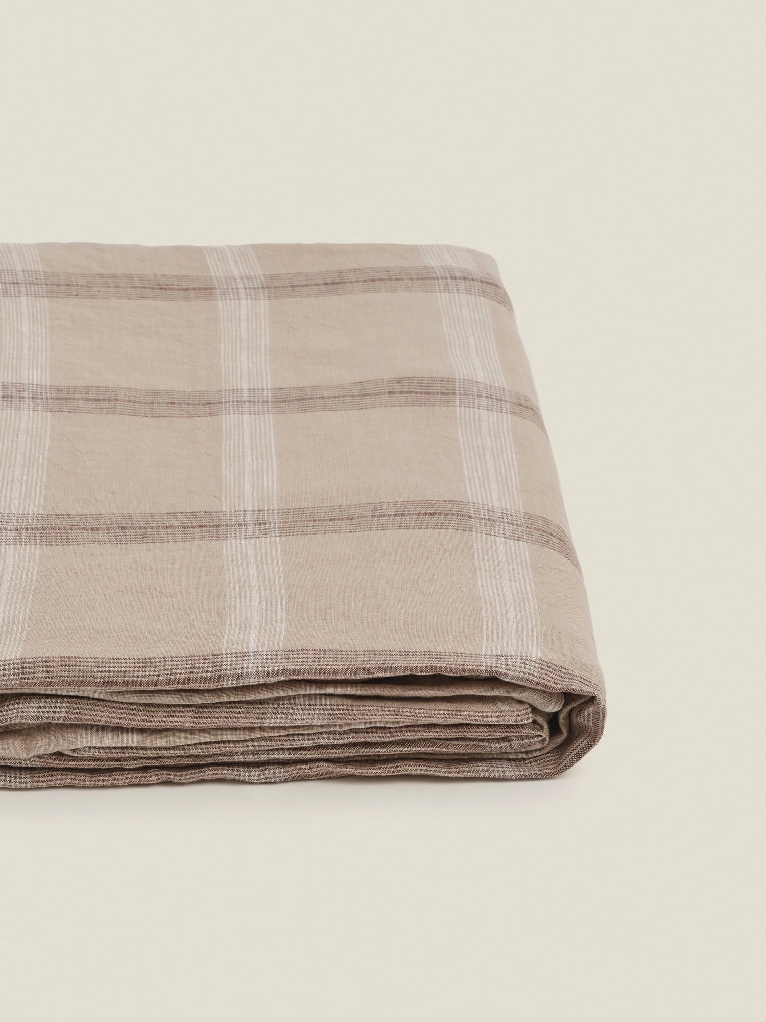 100% Linen Flat Sheet in Natural Plaid