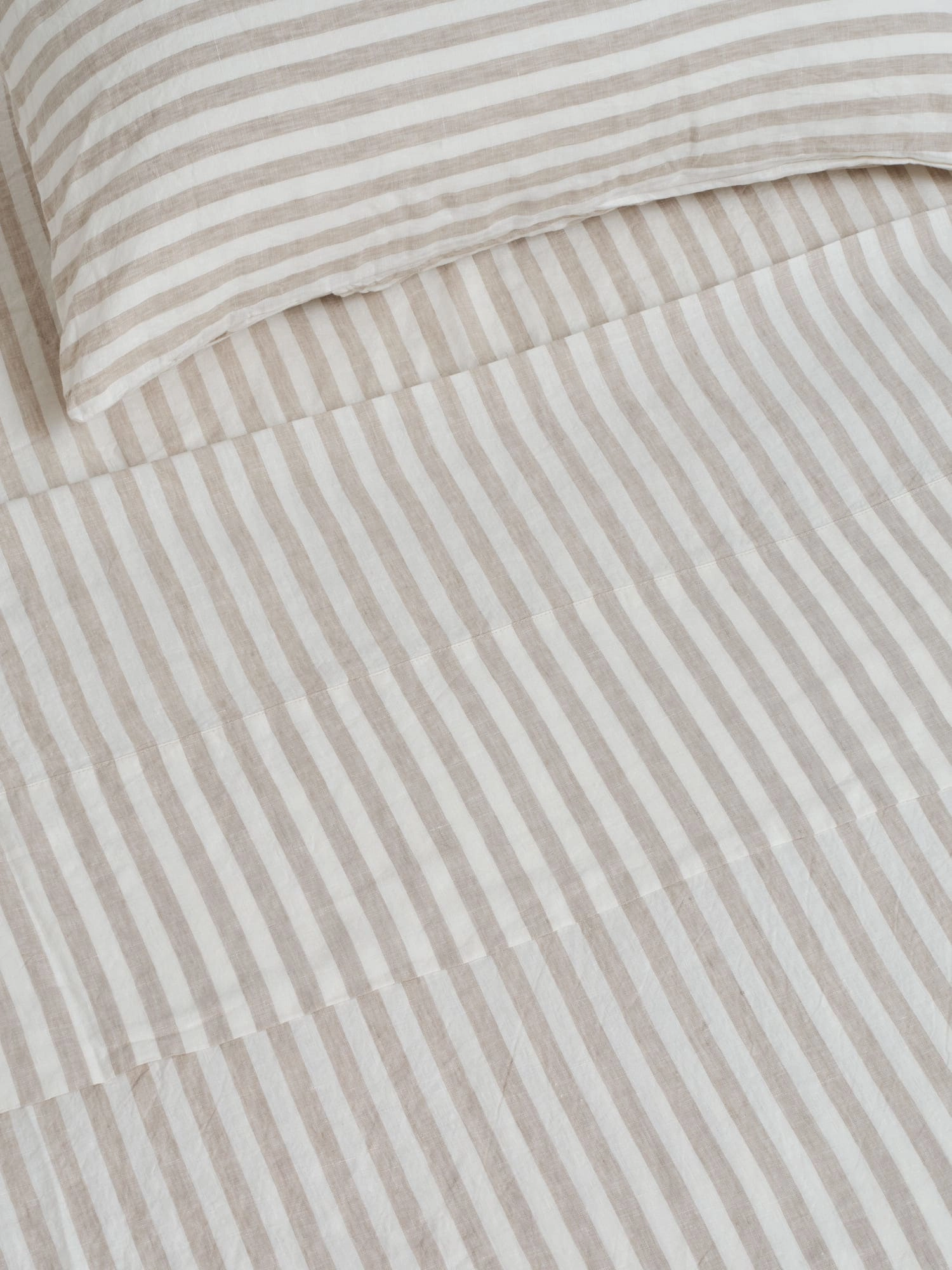 100% Linen Flat Sheet in Wide Natural Stripes