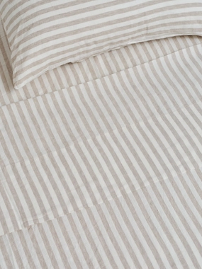 100% Linen Flat Sheet in Wide Natural Stripes