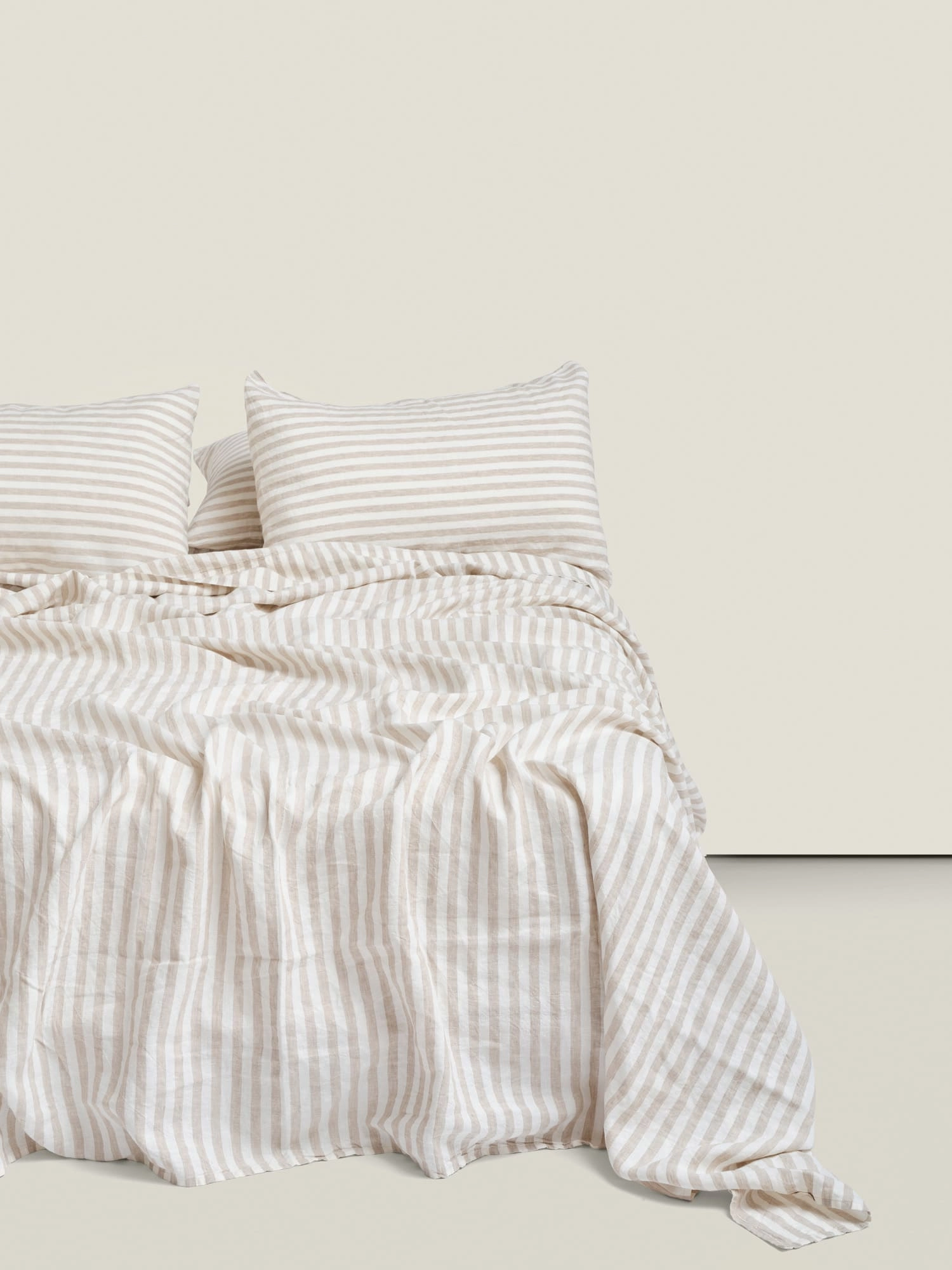 100% Linen Flat Sheet in Wide Natural Stripes