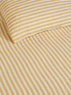 100% Linen Flat Sheet in Yellow Stripes