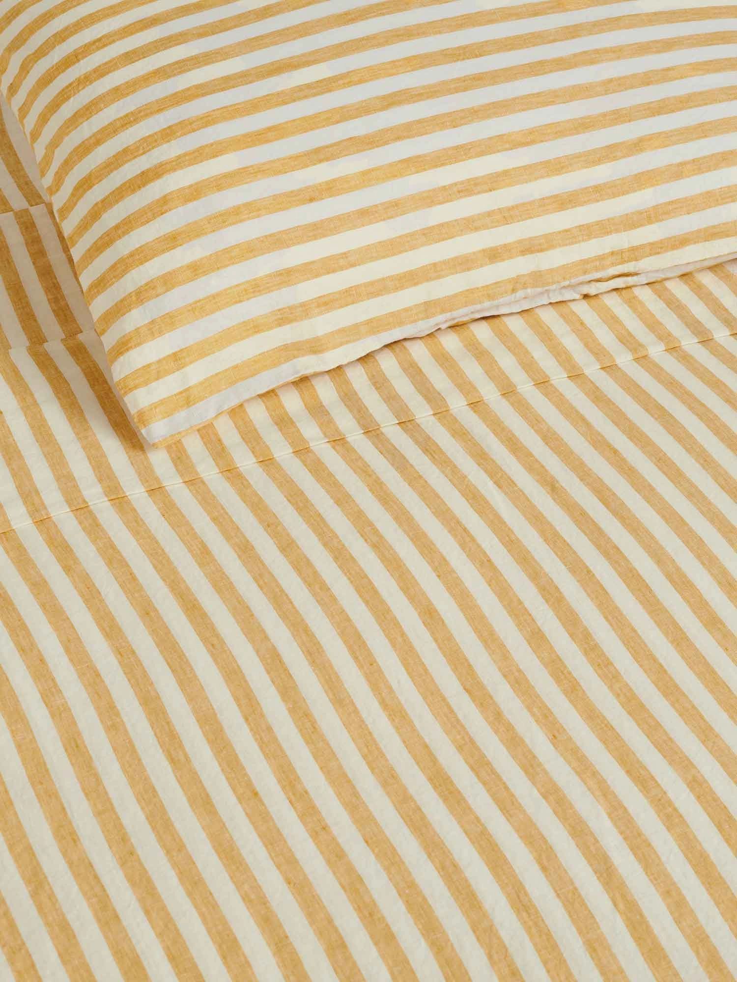 100% Linen Flat Sheet in Yellow Stripes