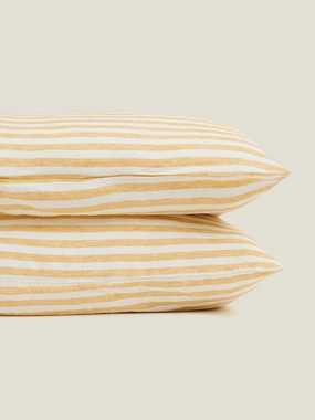 100% Linen Pillowcase Set (of two) in Yellow Stripes