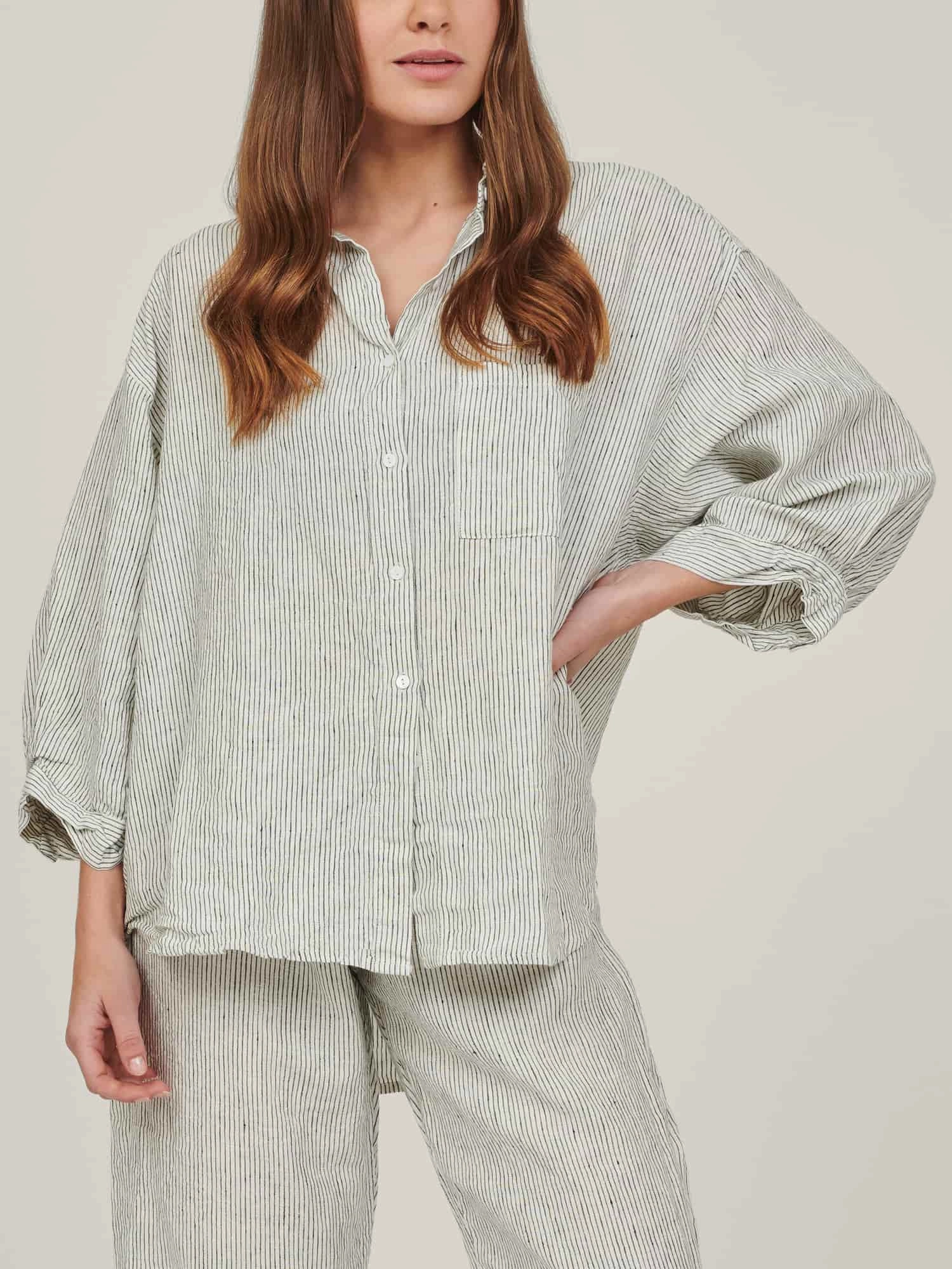 100% Linen shirt in Pencil Stripes