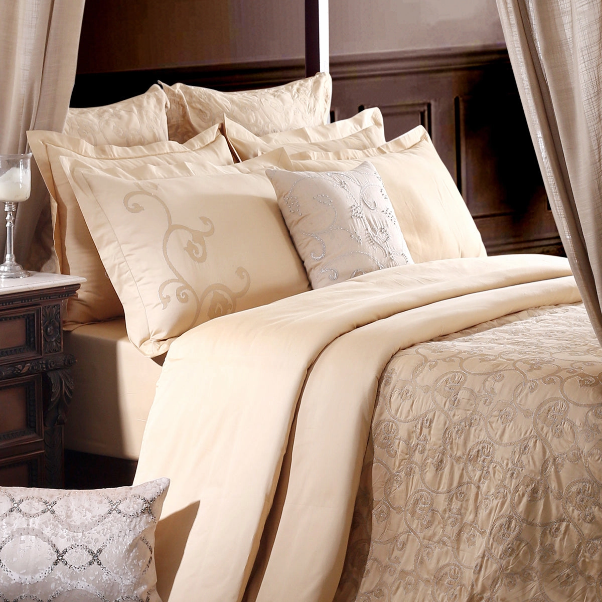 11PC Duvet Cover Set Splendid Zest Flecked Plot Elan Gold