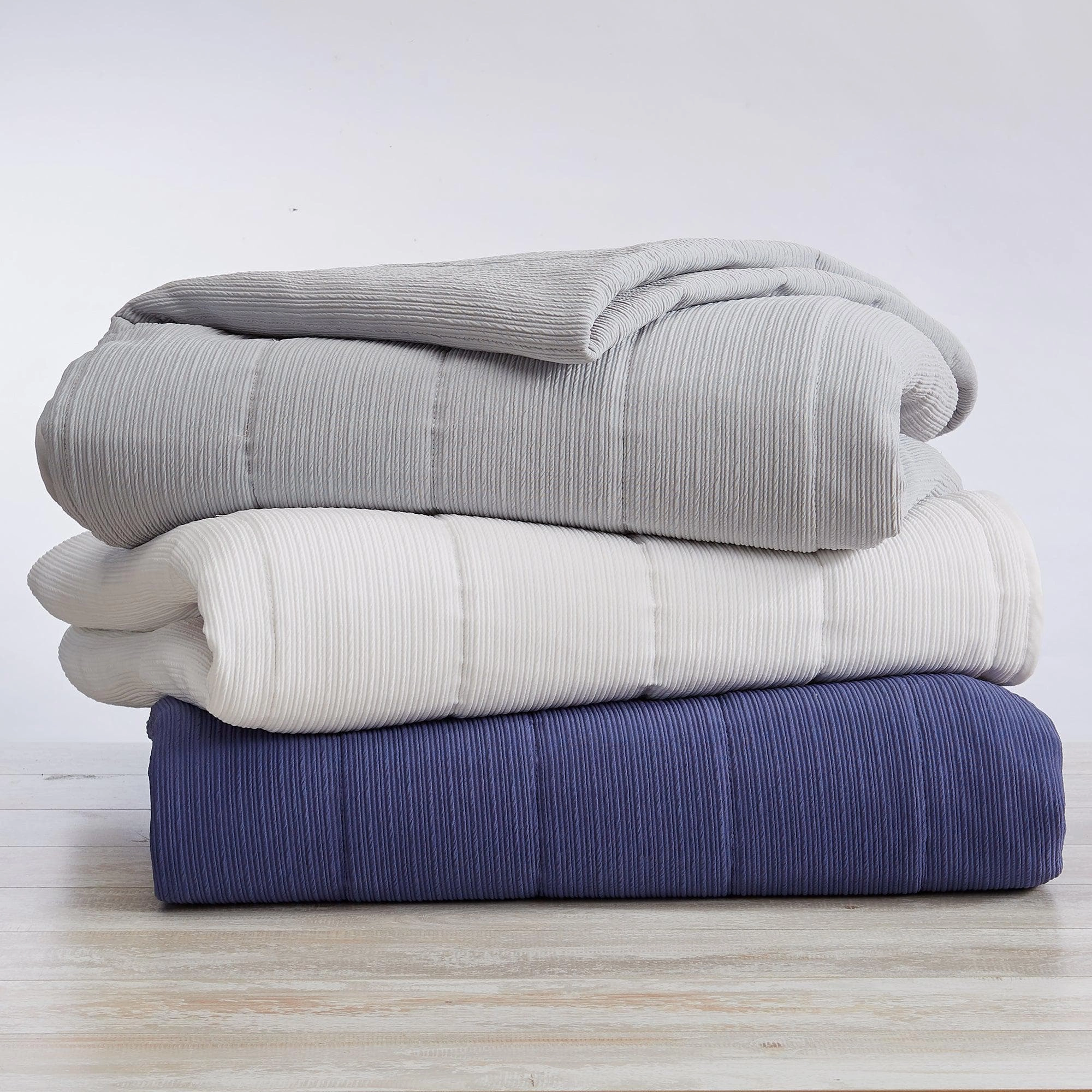 3 Piece Textured Striped Quilt Set - Ellie Collection