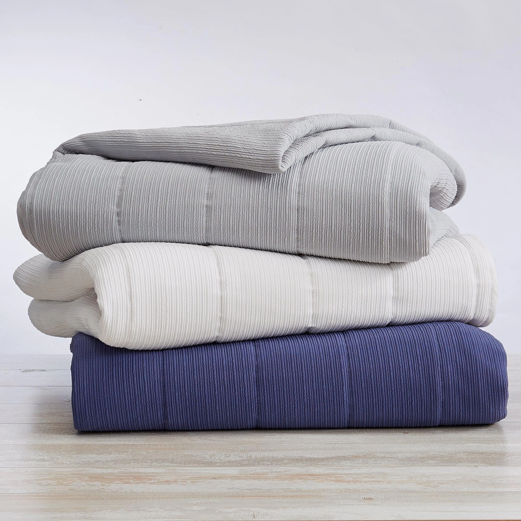 3 Piece Textured Striped Quilt Set - Ellie Collection