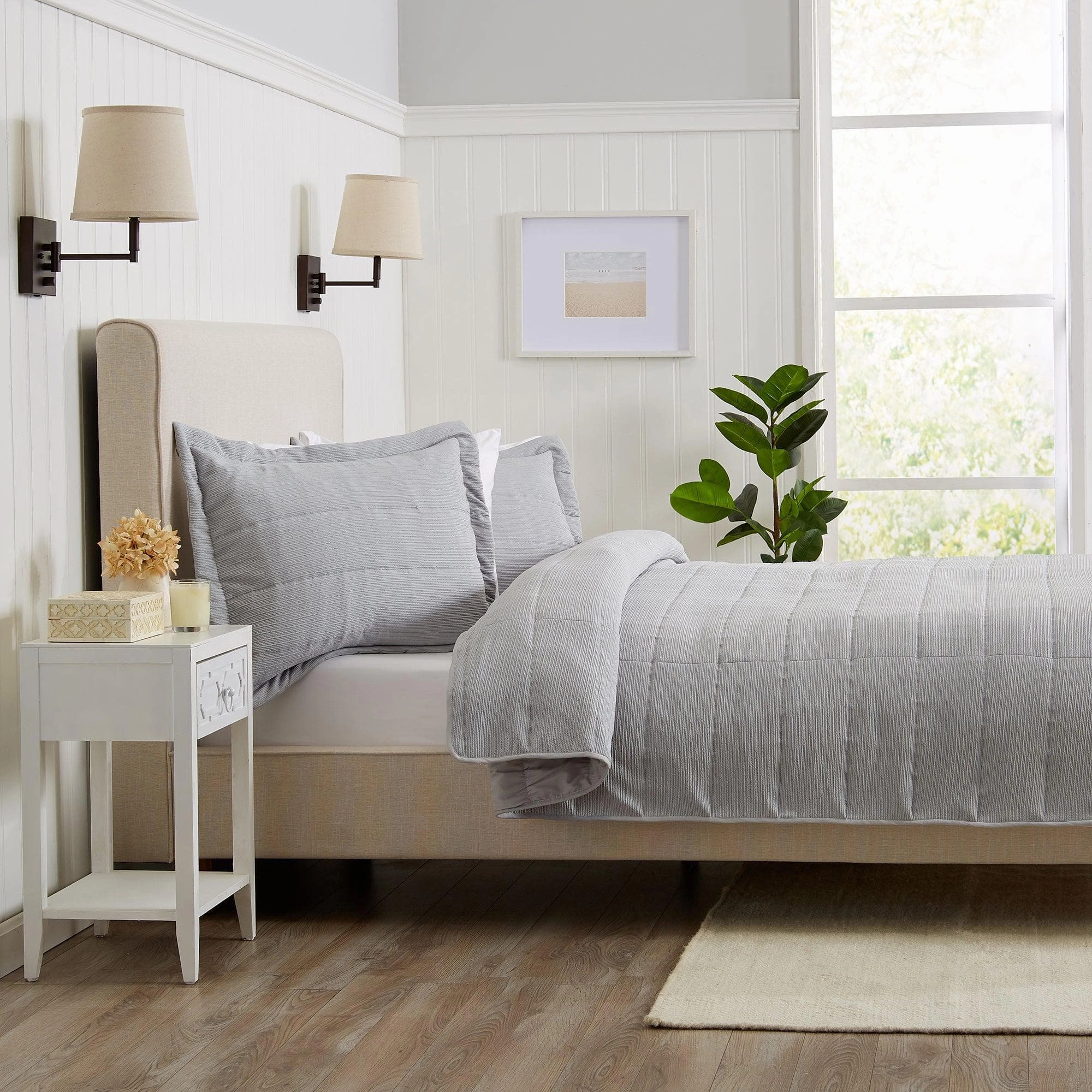 3 Piece Textured Striped Quilt Set - Ellie Collection