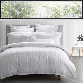 500TC Hotel Stripe White Quilt Cover Set by Logan & Mason