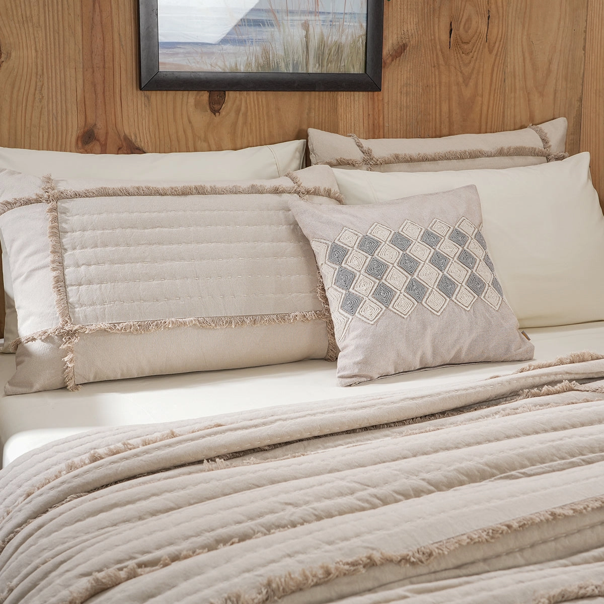 9PC Quilt/Quilted Bed Cover Set Rurban Rhupsodic Freyed Path Neutral