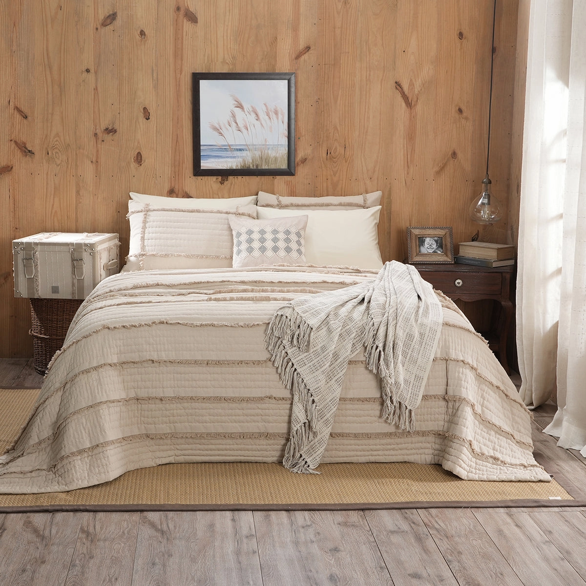 9PC Quilt/Quilted Bed Cover Set Rurban Rhupsodic Freyed Path Neutral
