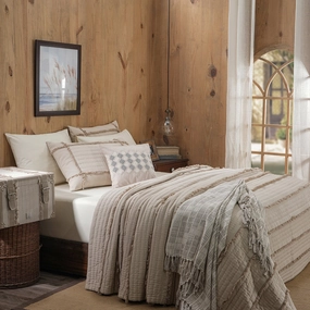 9PC Quilt/Quilted Bed Cover Set Rurban Rhupsodic Freyed Path Neutral