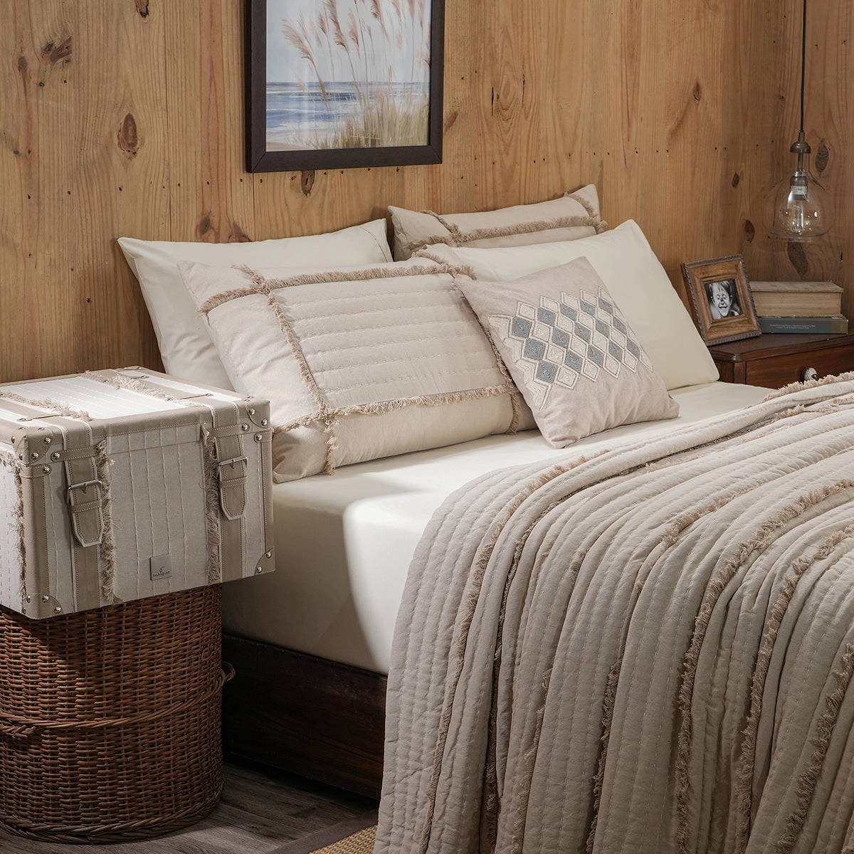 9PC Quilt/Quilted Bed Cover Set Rurban Rhupsodic Freyed Path Neutral