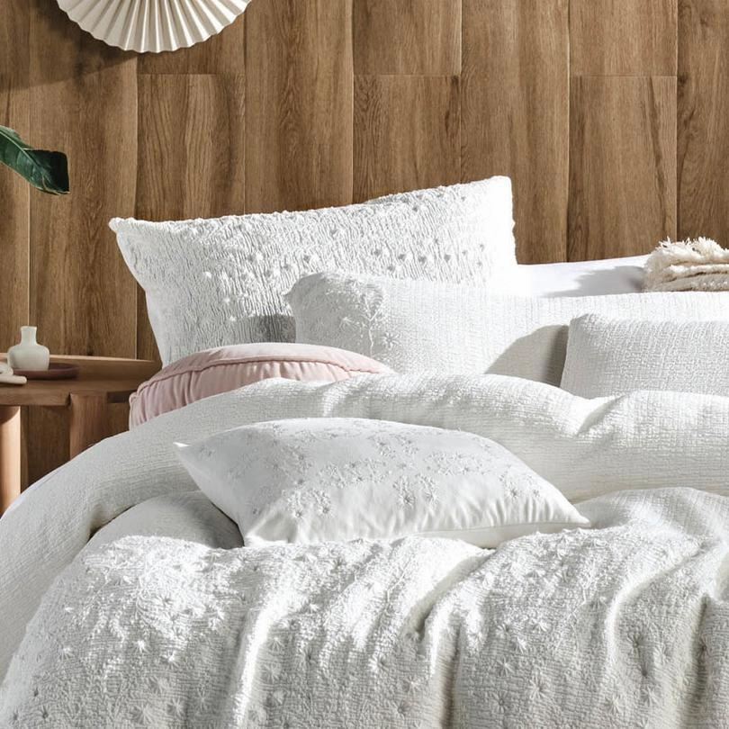 Abigail White Square filled Cushion 45 x 45cm by Linen House