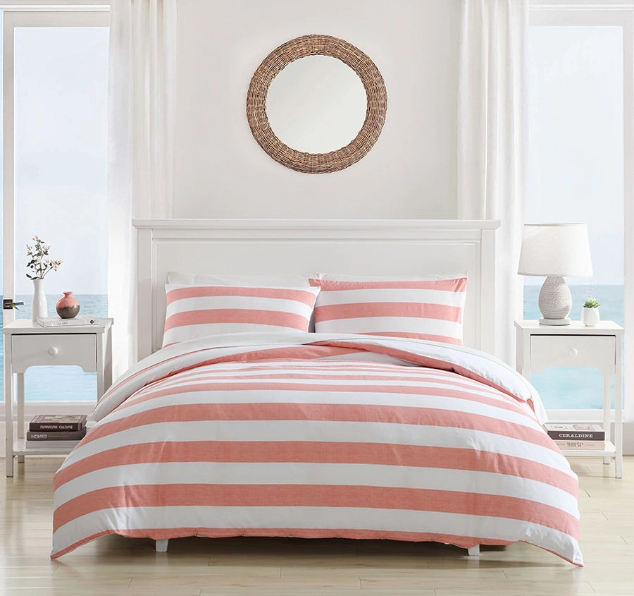 Awning Stripe Quilt Cover Set Range Coral