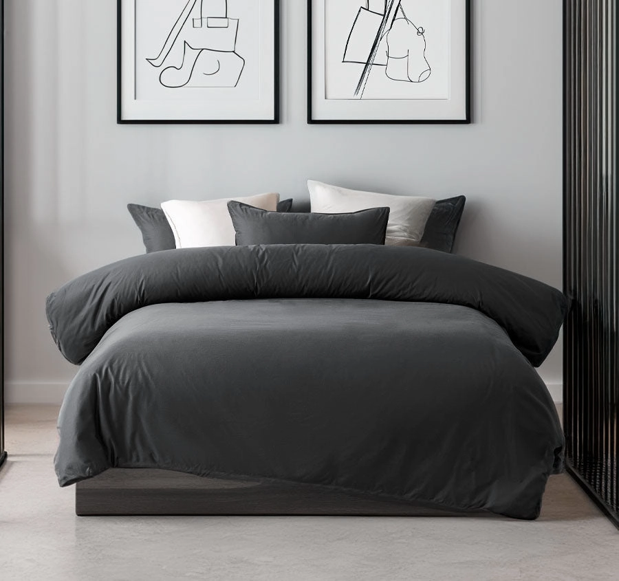 Bamboo Eco 400THC Cotton Quilt Cover Set Range Charcoal