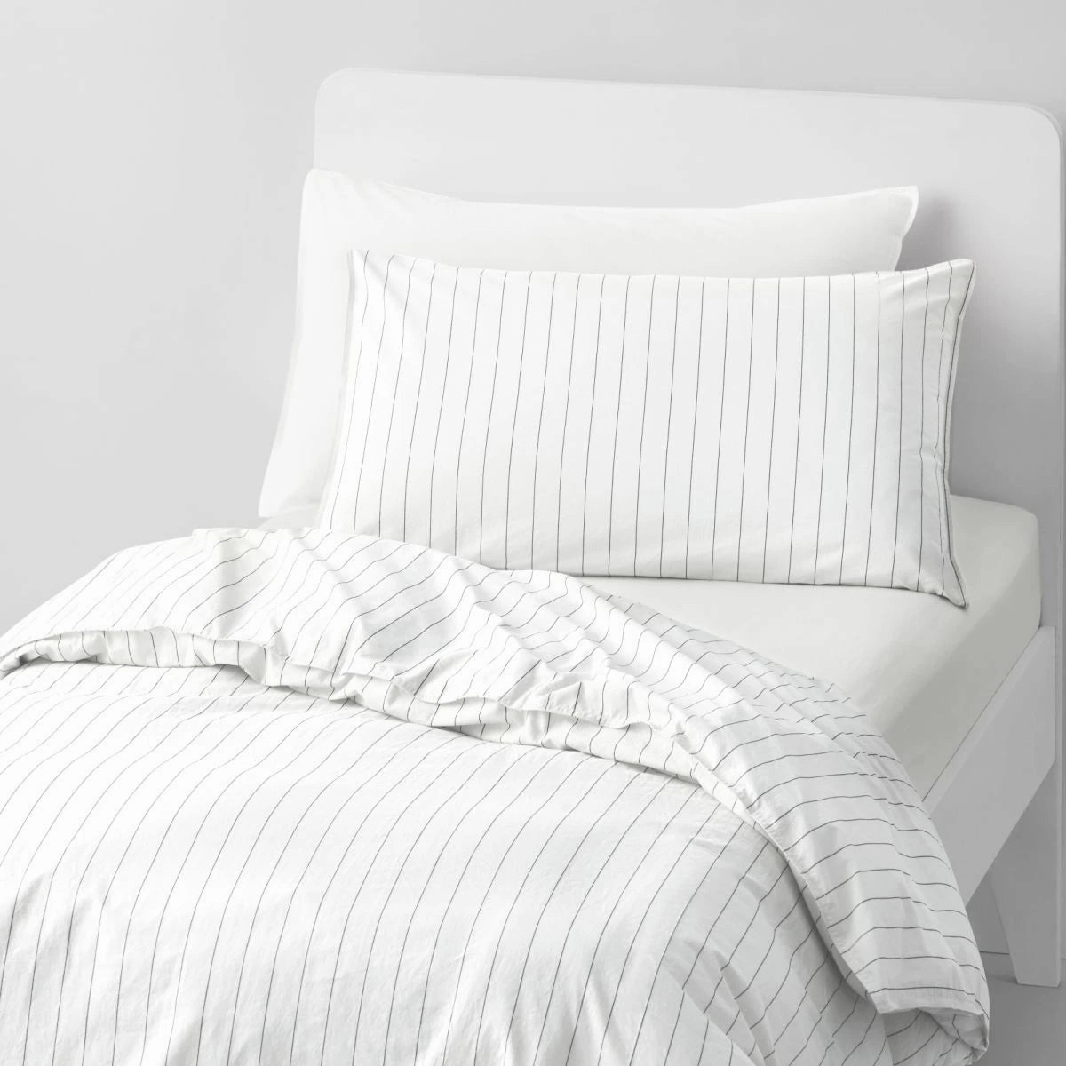Bayley Stripe Washed Percale Quilt Cover Set WHITE by Sheridan
