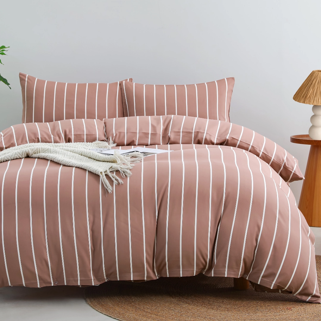 Brooklyn Stripe Bamboo Cotton Quilt Cover Set - Dust