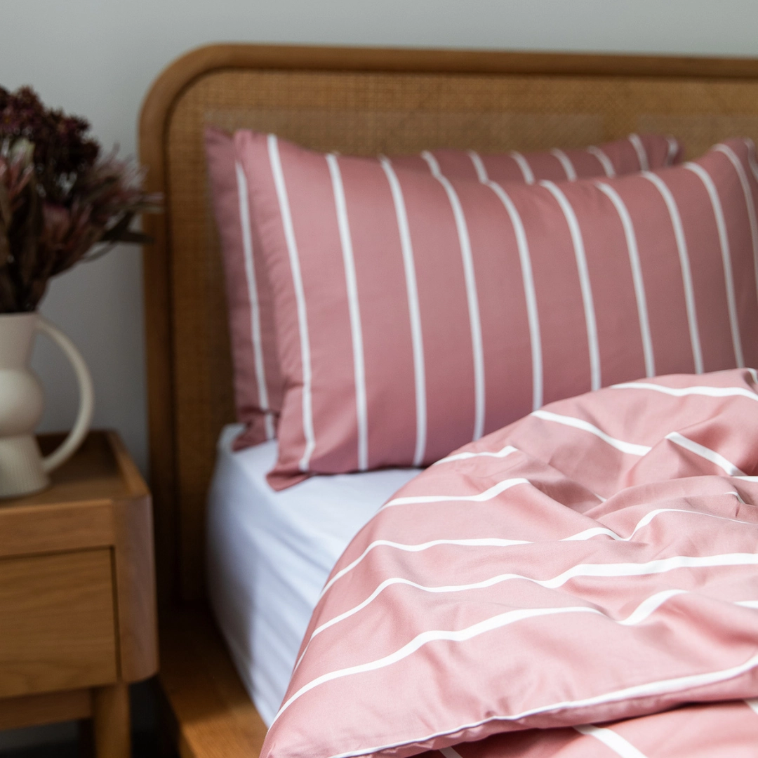 Brooklyn Stripe Bamboo Cotton Quilt Cover Set - Dust