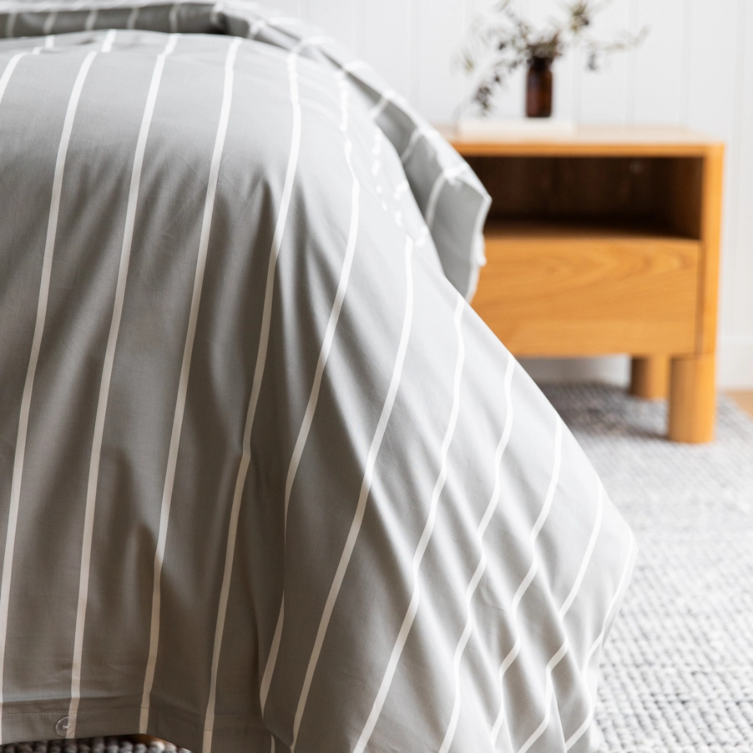 Brooklyn Stripe Bamboo Cotton Quilt Cover Set - Grey