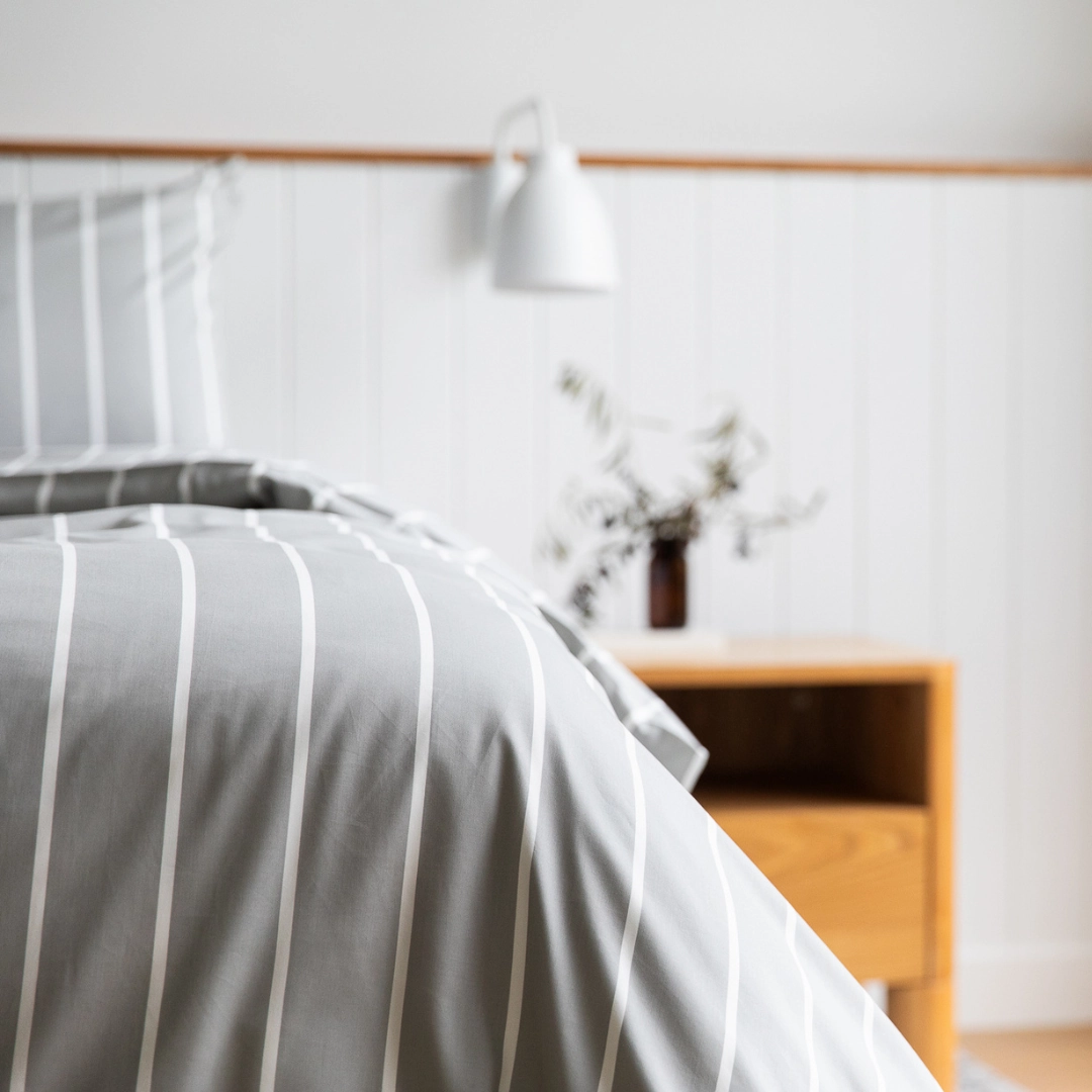 Brooklyn Stripe Bamboo Cotton Quilt Cover Set - Grey