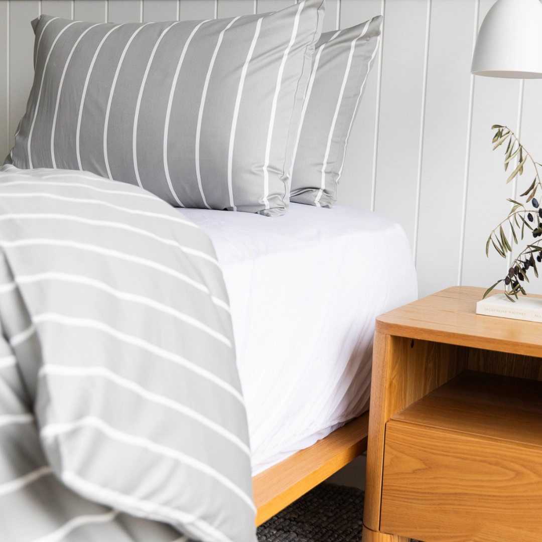 Brooklyn Stripe Bamboo Cotton Quilt Cover Set - Grey