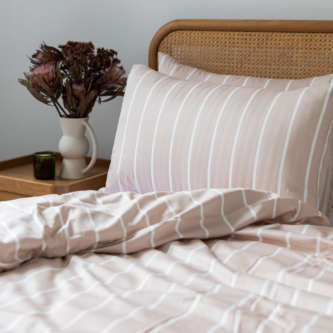 Brooklyn Stripe Bamboo Cotton Quilt Cover Set - Taupe