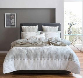 Brooks Quilt Cover Set Range White and Sage