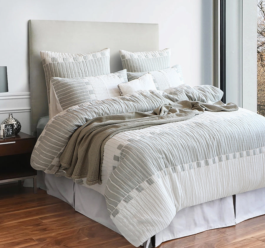 Brooks Quilt Cover Set Range White and Sage