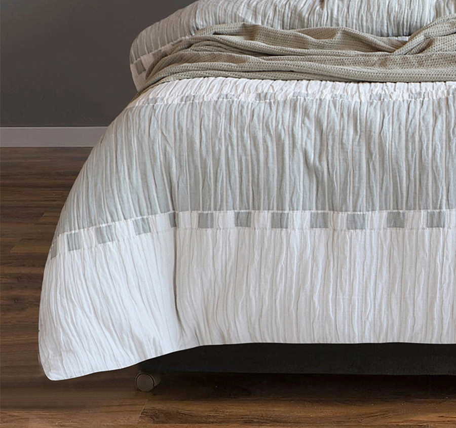 Brooks Quilt Cover Set Range White and Sage