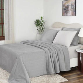 Caroline Woven Herringbone Pattern with Soft Drape Style Grey Bed Cover/Blanket