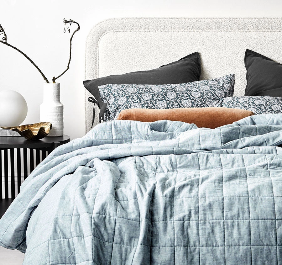 Chambray Bed Cover Bluestone