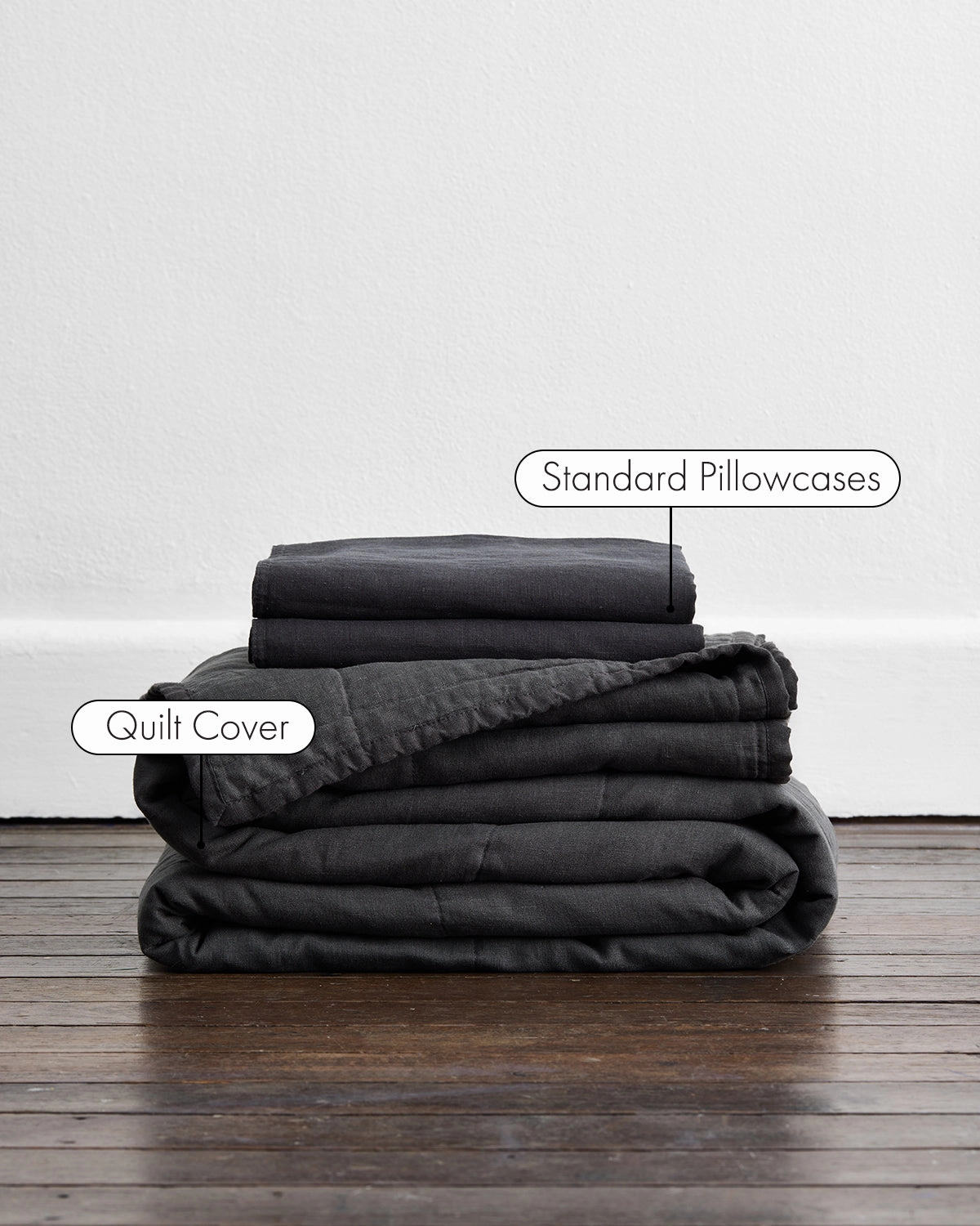 Charcoal 100% French Flax Linen Quilt Set