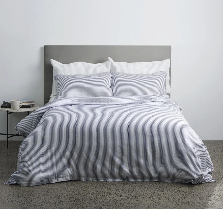 Classic Ticking Quilt Cover Set Range Navy