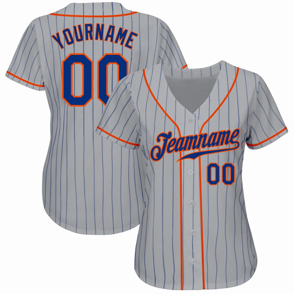 Custom Gray Royal Pinstripe Royal-Orange Authentic Baseball Jersey