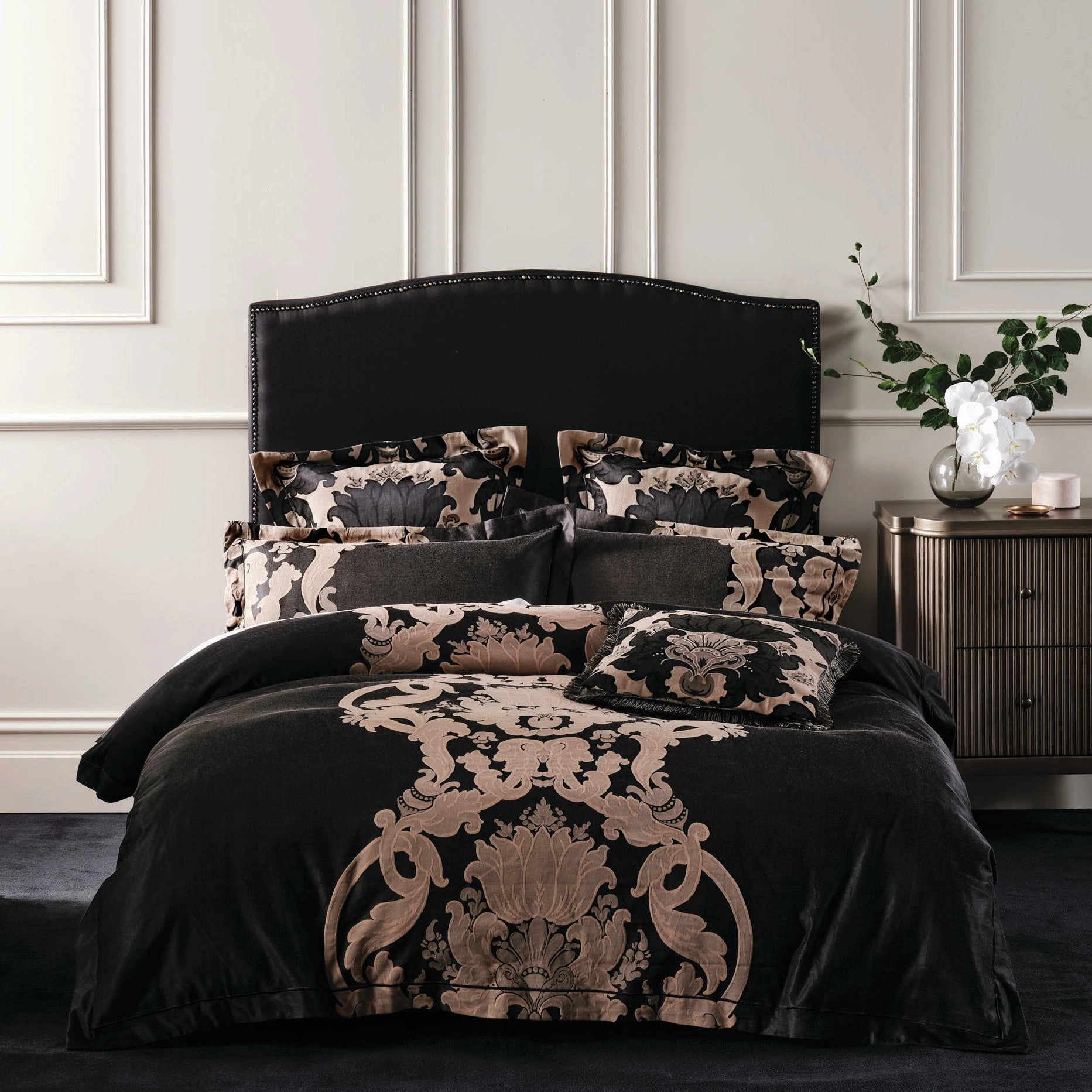 Dionisia Black Quilt Cover Set by GRACE Linen House
