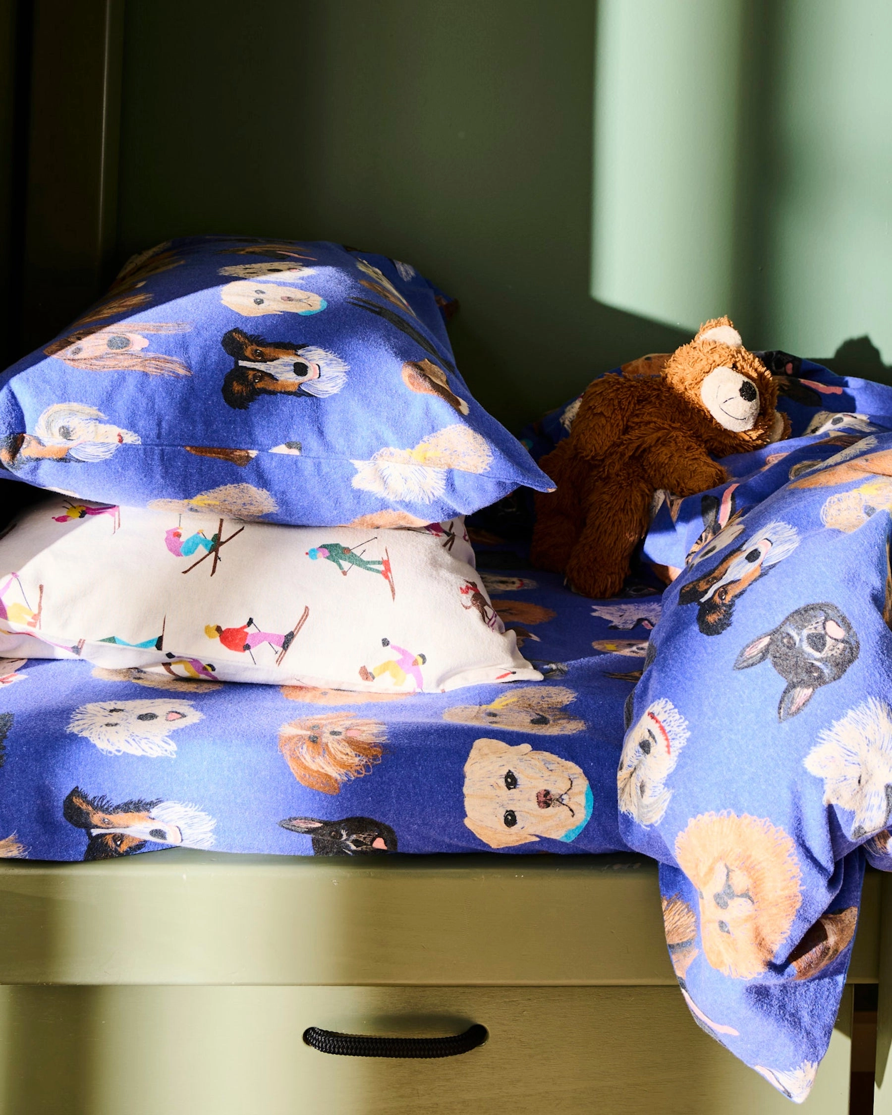 Dog Park Blue Flannelette Pillowcase
