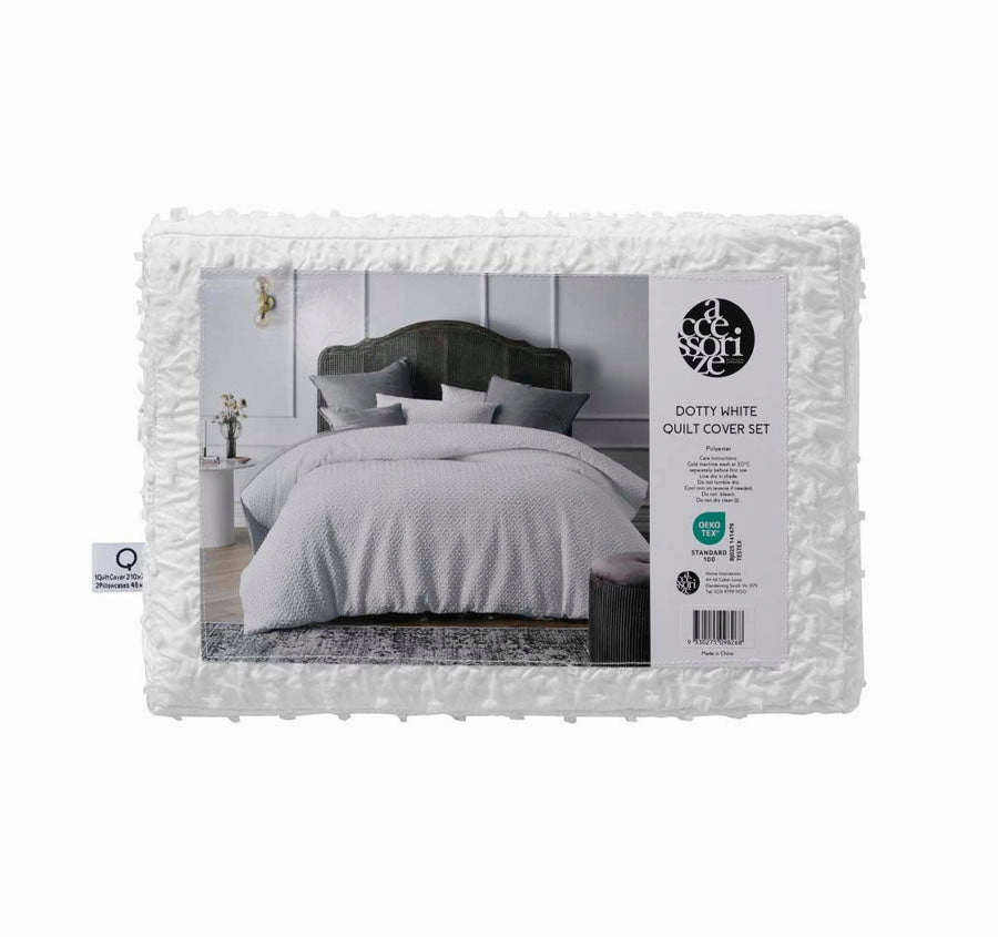 Dotty Quilt Cover Set Range White