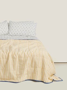 Double-sided Quilt Cover in Yellow Stripes/Summer Floral