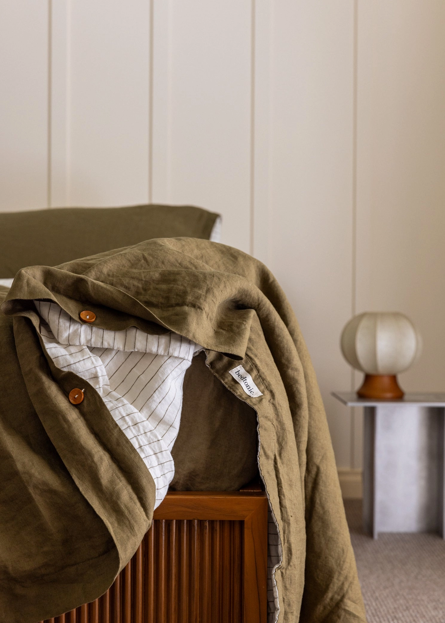 DUVET COVER SET - OLIVE   OLIVE PINSTRIPE REVERSIBLE