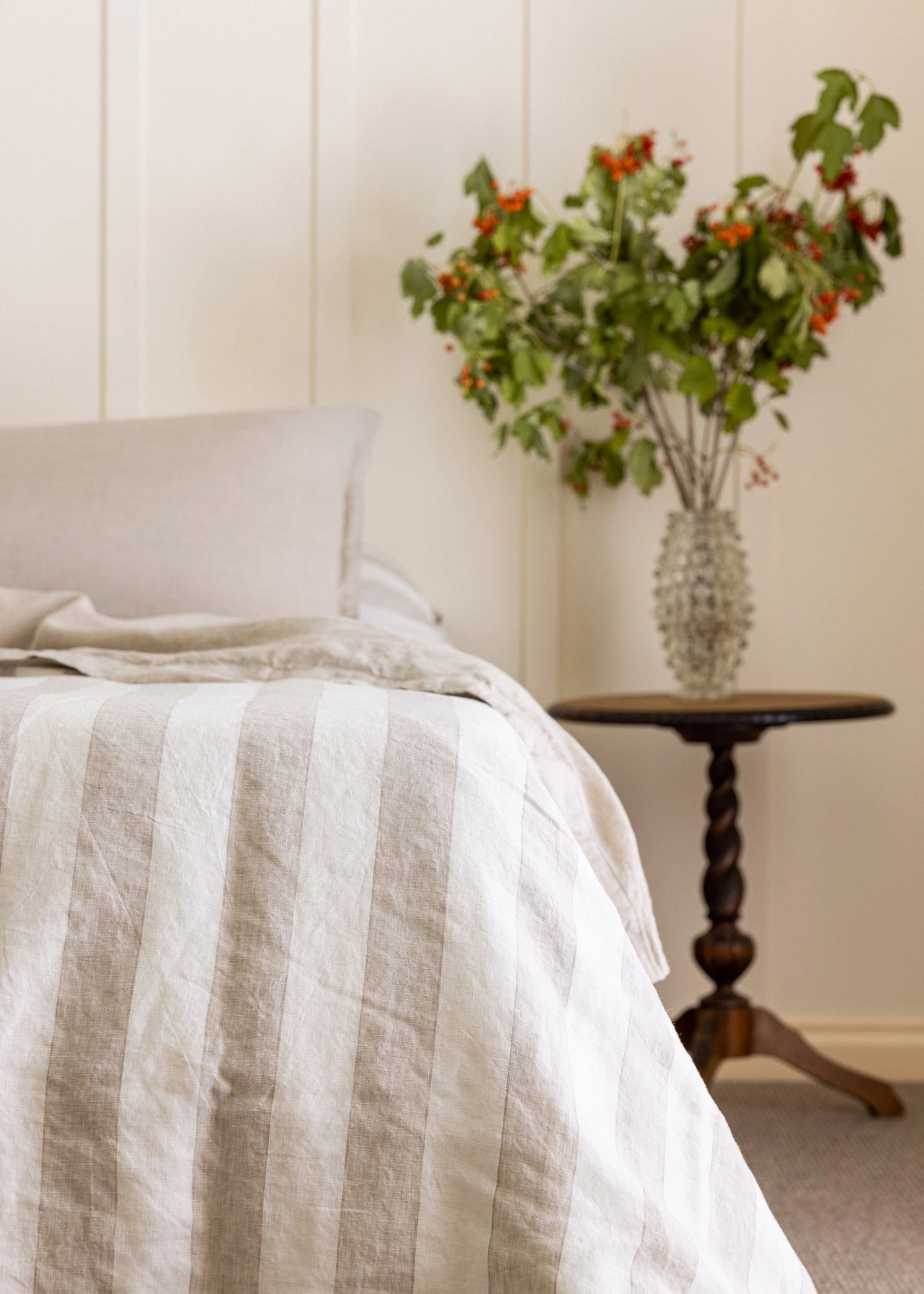 DUVET COVER SET - WIDE NATURAL STRIPE   NATURAL WOVEN REVERSIBLE