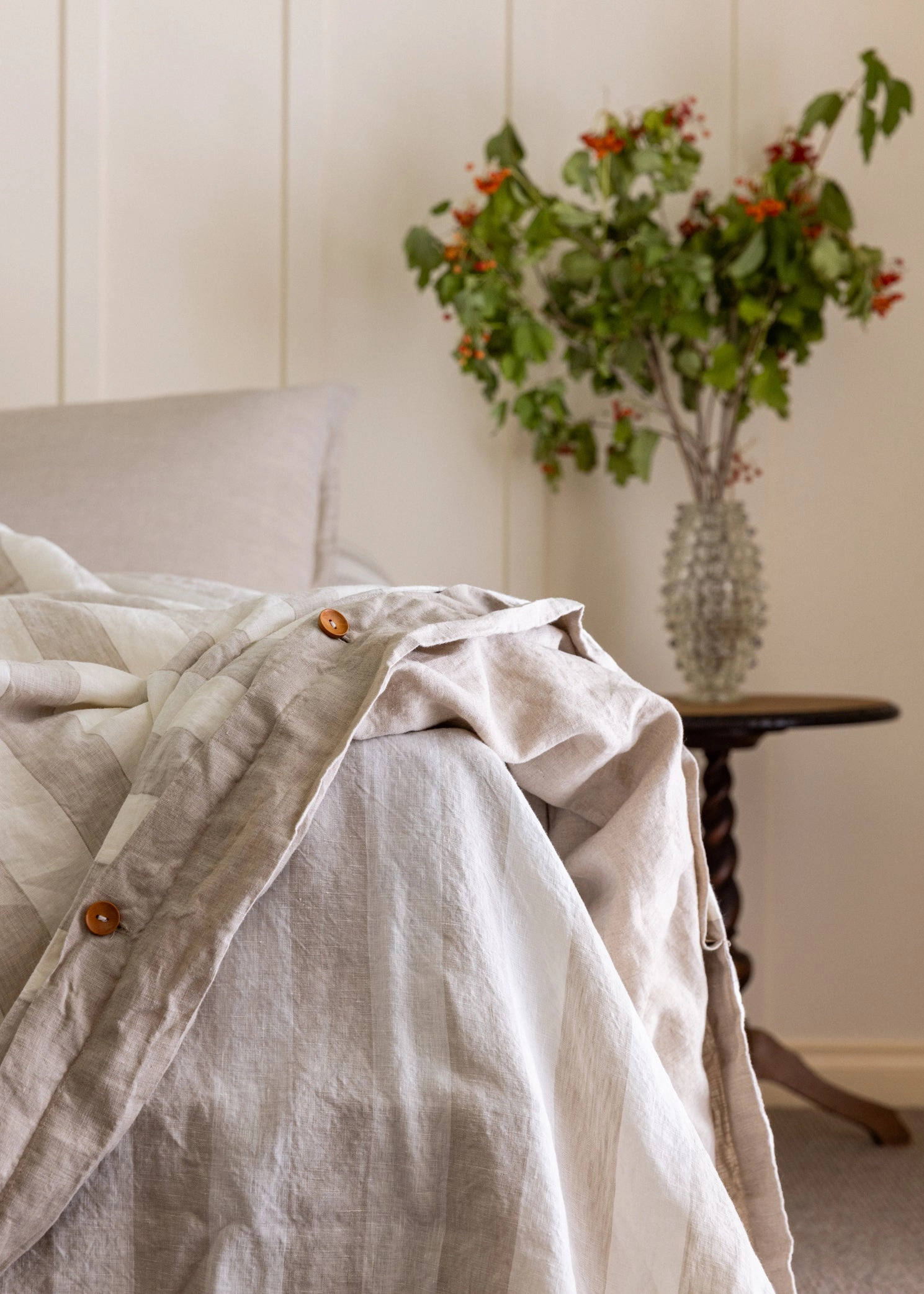DUVET COVER SET - WIDE NATURAL STRIPE   NATURAL WOVEN REVERSIBLE