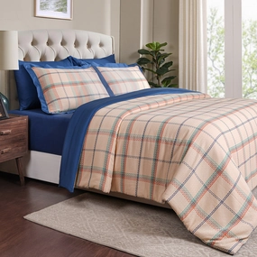 Eclectic Geo Mosaic Plaid Woven 100% Cotton Blue Duvet Cover with Pillow Case